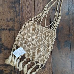 Vintage Knitted Rope and Canvas Tote